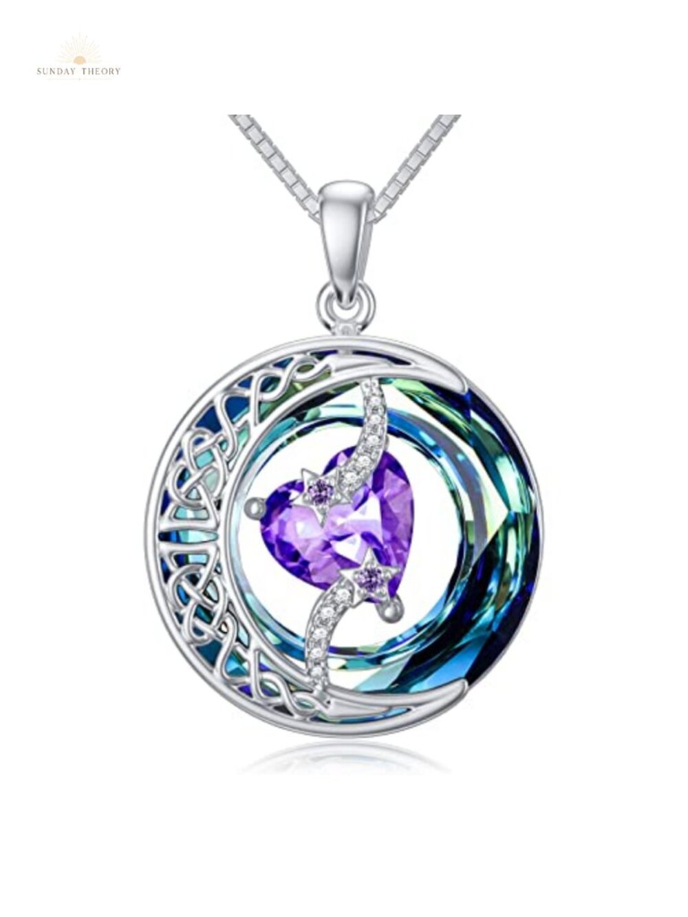 925 Sterling Silver Pendant Necklace Moon Star Birthstone Jewelry